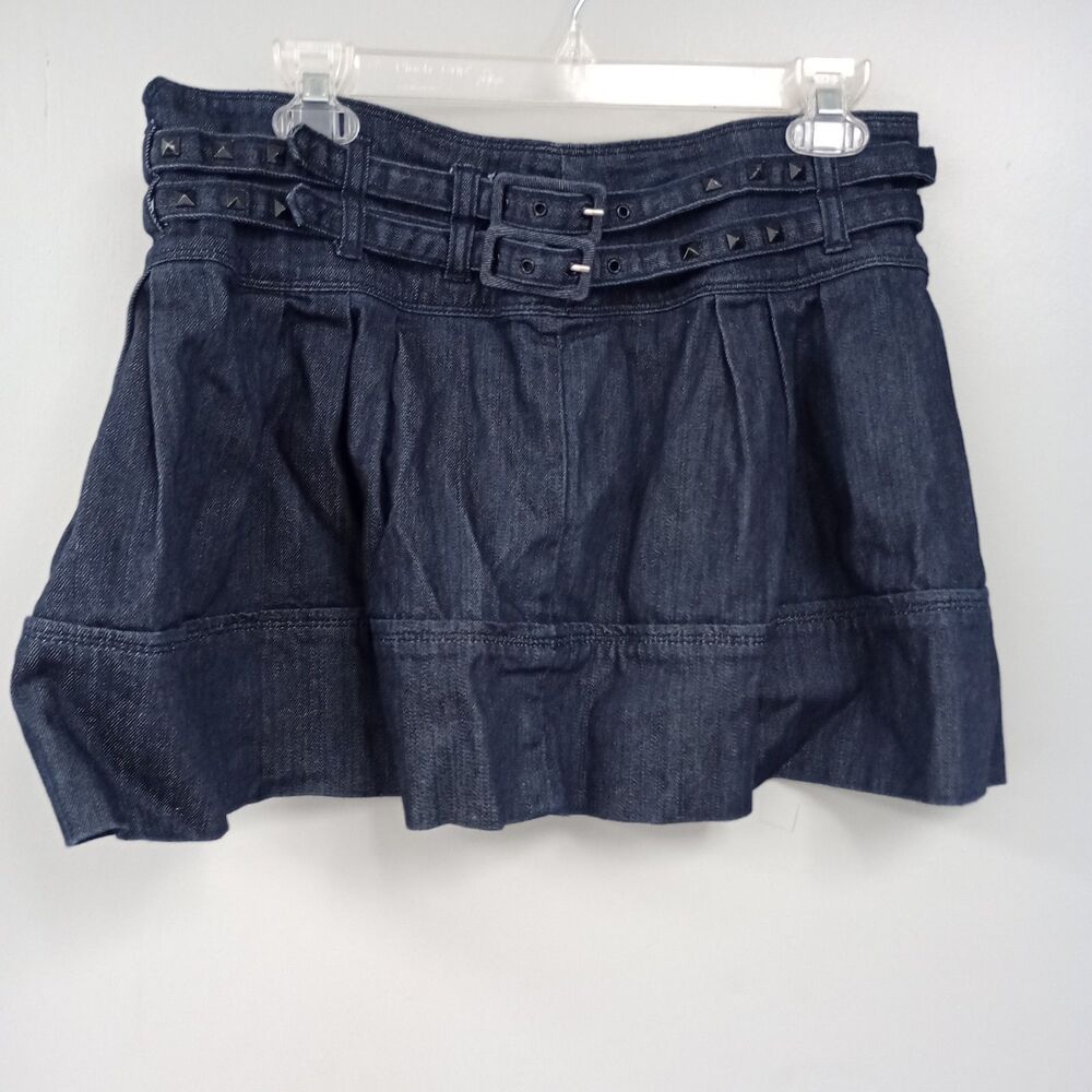 Vintage Candies Pleated Denim Mini Skirt. Sz 7 Studded Double Belt. Y2K side zip